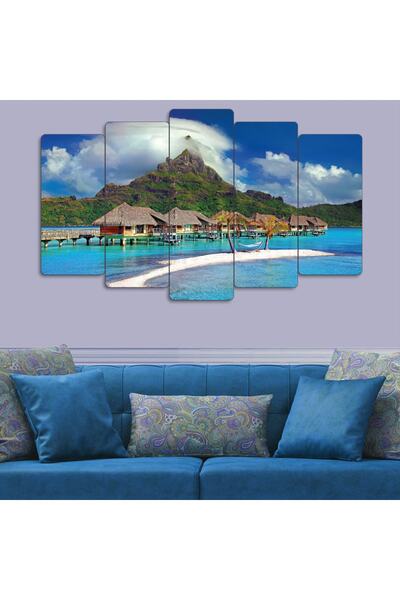 Zevahir Mobilya Dekorasyon 5 Parça Mdf Okyanus Kenarı Dağ Manzara Tablo
