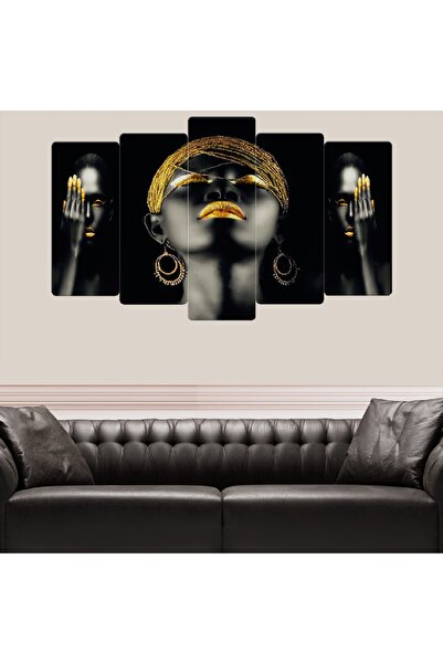 Zevahir Mobilya Dekorasyon Zevahir 5 Parça Mdf Siyahi Afrikalı Kadın Tablosu