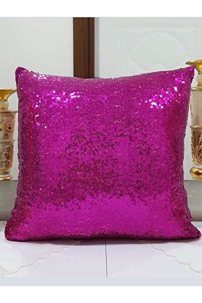 Körfez Kırlent Pul Payetli Ince Kumaş Kırlent Kılıfı Fuşya 40x40cm
