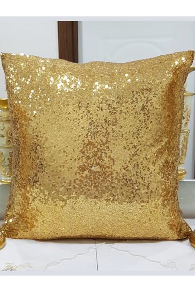 Körfez Kırlent Pul Payetli Ince Kumaş Kırlent Kılıfı Gold 40x40cm