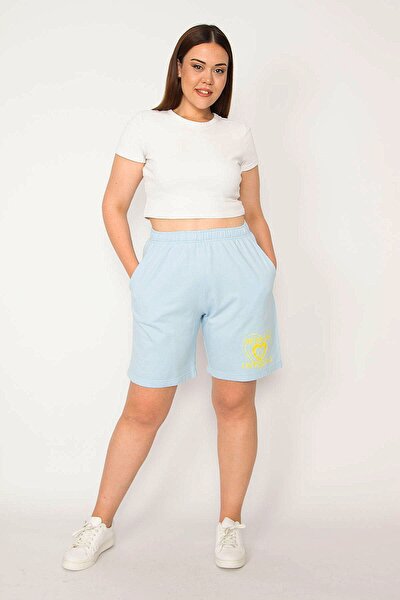 Şans Plus Size Shorts & Bermuda - Blue - High Waist