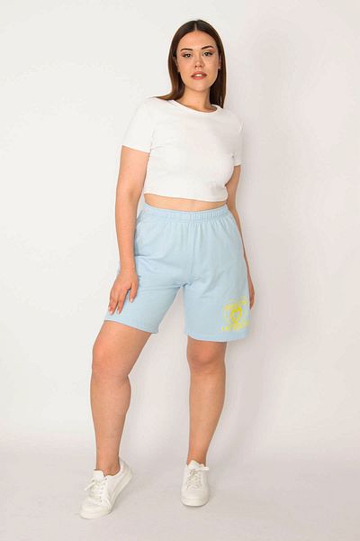 Şans Plus Size Shorts & Bermuda - Blue - High Waist