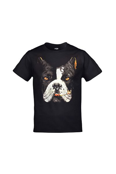 Orijin Tekstil Tattooed Bulldog Printed Unisex Black Tshirt