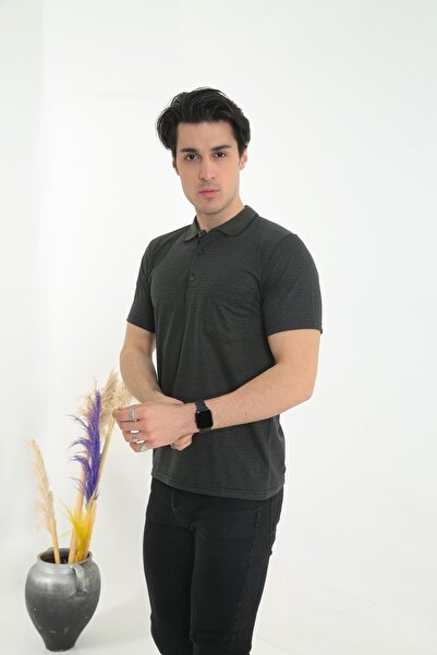 KMKkombin Baba Yakalı Cepli Nokta Desenli Model Klasik Kesim Tişört T-shirt
