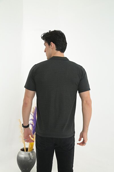 KMKkombin Baba Yakalı Cepli Nokta Desenli Model Klasik Kesim Tişört T-shirt
