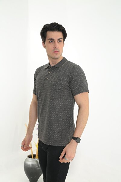 KMKkombin Baba Yakalı Cepli Nokta Desenli Model Klasik Kesim Tişört T-shirt