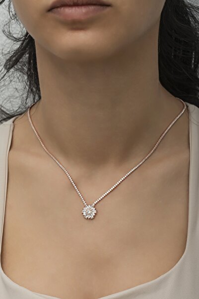 Nereze 925 Ayar Gümüş Rose Çiçek Model Suyolu Kolye