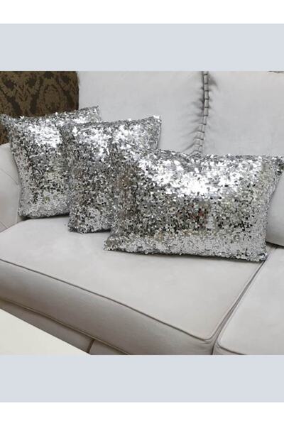 Körfez Kırlent Pul Payetli Ince Pullu Kumaş Kırlent Kılıfı 3lü Kombin Set