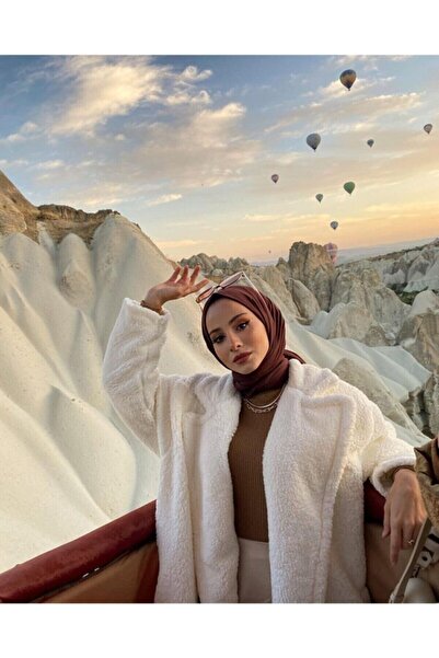 Nilbutik Hijab Combed Cotton Shawl Hijab Model Acıkahve