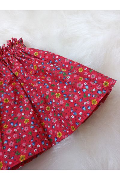 Eylülce Butik Red Floral Patterned Paperbag Skirt