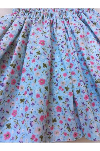 Eylülce Butik Світло-блакитна спідниця з паперовим пакетом з квітковим візерунком