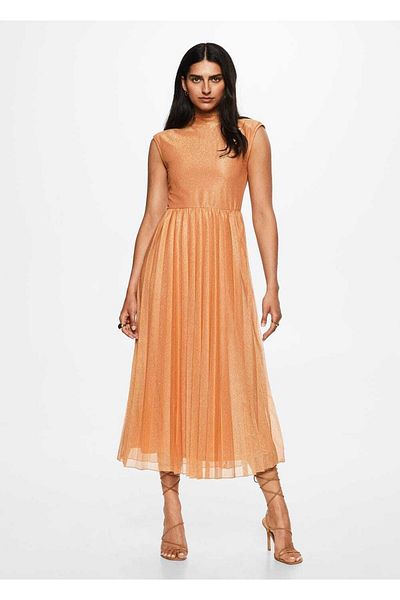 MANGO Woman Φόρεμα Lurex με πλισέ