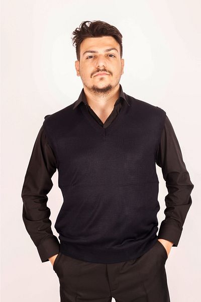 nacar çarşı Men's V-Neck Wool Knitted Navy Blue Fine Knitwear Sweater