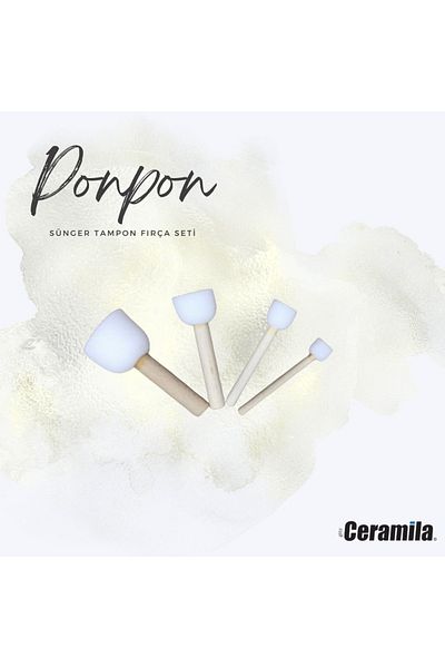 Glitz Ceramila Pompom 3030 - White Sponge Buffer and Brush Set