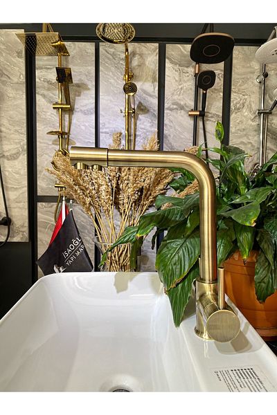 İSAOĞLU YAPI Antique Gold Premium Purified Kitchen Faucet 3 Way Kitchen Faucet Matte Gold Sink Faucet