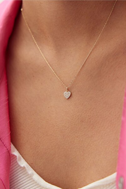 ADOR Altın Taşlı Mini Kalp Kolye