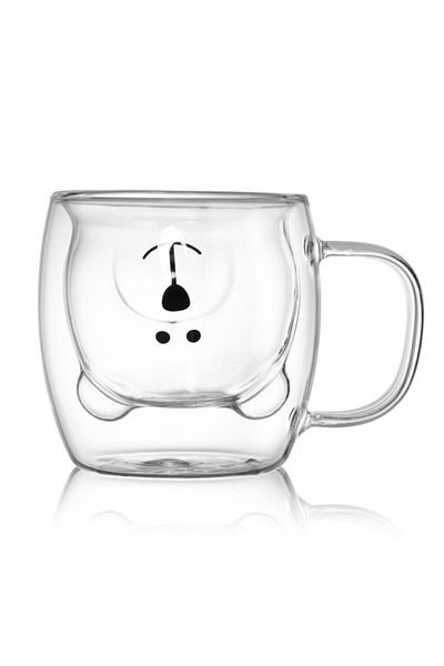 KÜÇÜK EW Cană din sticlă cu perete dublu cu design ursuleț, cană din sticlă cu mâner cu perete dublu, cană distractivă