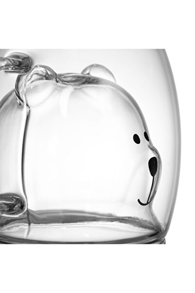 KÜÇÜK EW Double Walled Glass Mug with Teddy Bear Design, Double Walled Glass Mug with Handle, Fun Cup