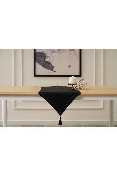TOSHE 35cm X 300cm Black Runner, Decorative Runner, Patterned Runner