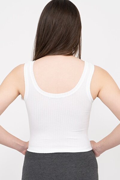 Soyo Women's White Transparent Basic Ribbed Crop Knitted Undershirt