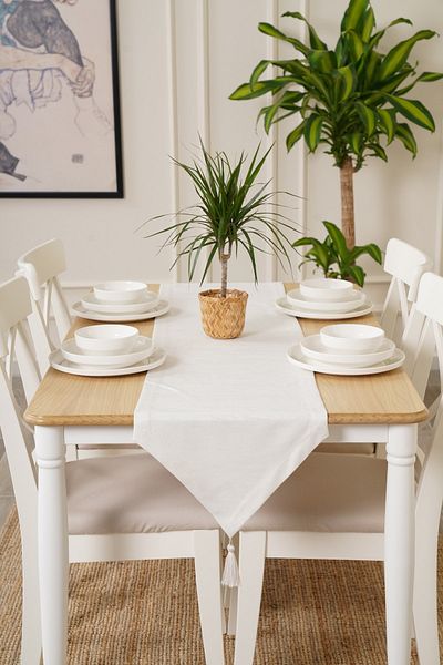 TOSHE 35cm X 225cm White Runner, Decorative Runner, Patterned Runner