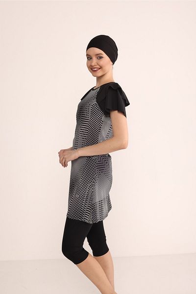 TESMAY Special Design Water Repellent Fabric Half Sleeve Tights Swimsuit with Frill Detail on Shoulders 2403
