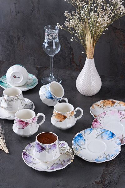 ACAR Swansong 6-Person Porcelain Cup Set - Colored Brown 11675