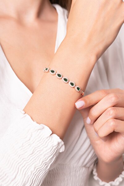 Forenza Kadın Yeşil Su Yolu Zümrüt Taşlı Gümüş Bileklik
