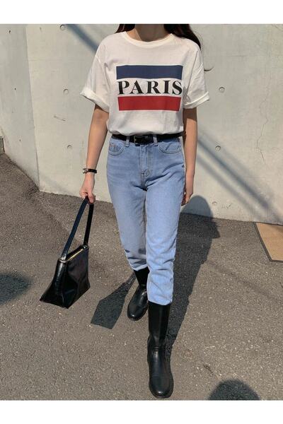 Benisengiydir Γυναικείο μπλουζάκι White Paris Printed Oversize