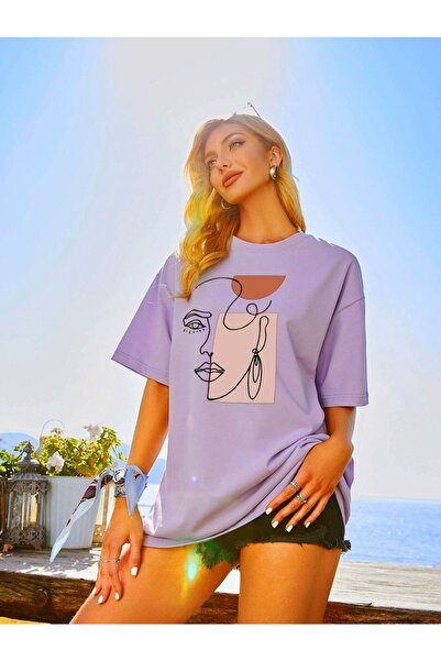 Black Sokak Női lila figura nyomott Oversize póló