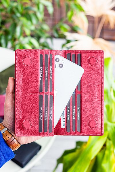 Garbalia Hamburg Genuine Leather Dusty Rose Portfolio Πορτοφόλι με λαβή και μαγνητική θήκη τηλεφώνου