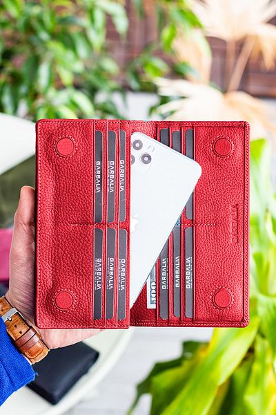 Garbalia Hamburg Genuine Leather Red Portfolio Wallet with Handle and Magnetic Phone Compartment