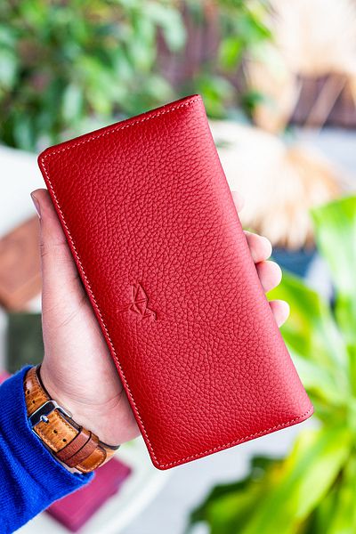 Garbalia Hamburg Genuine Leather Red Portfolio Wallet with Handle and Magnetic Phone Compartment