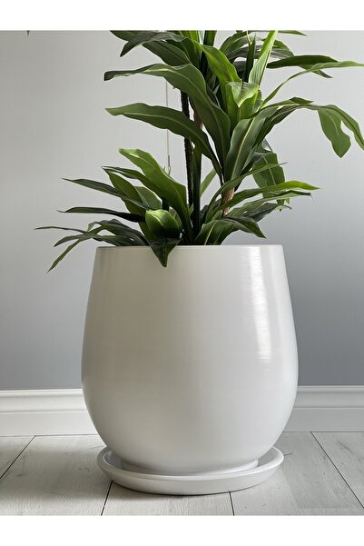 odka 10litre Armut Saksı Tabaklı Yükseklik:25cm Çap:20cm Beyaz Renk