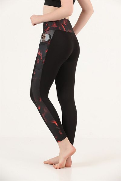 missmaral Women's Tights Black Red High Waist Recovery Double Pocket Comfort & Sport 1059