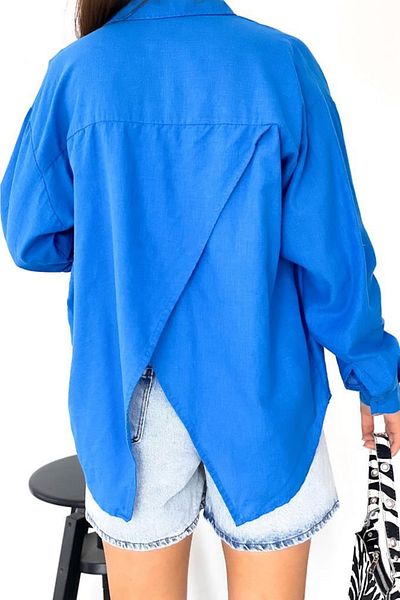 FEMELLE Cămașă pentru femei Saks Blue Thin Summer 100% bumbac cu fereastră pe spate