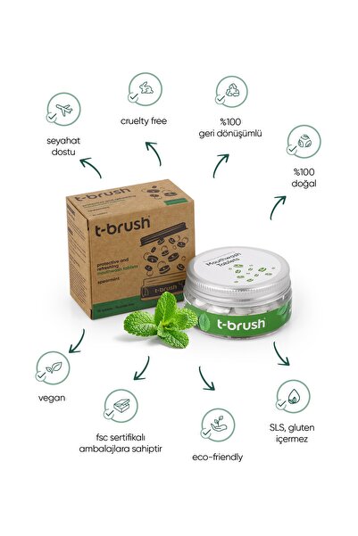 TBRUSH Koruyucu Ve Ferahlatıcı Ağız Çalkalama Tableti Florürlü Alkolsüz Vegan - 1.500 ml / 70 Tablet