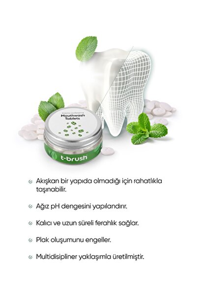 TBRUSH Koruyucu Ve Ferahlatıcı Ağız Çalkalama Tableti Florürlü Alkolsüz Vegan - 1.500 ml / 70 Tablet