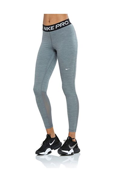 Nike Pro Regular Waisted Mesh Paneled Gray Women's Sports Leggings Cz9779-084