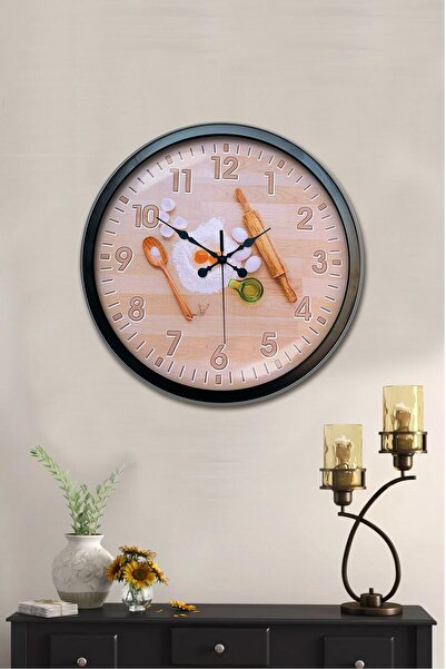 Genel Markalar Hediyelik Duvar Saati 40 Cm Metal Siyah Renk Mutfak Modeli