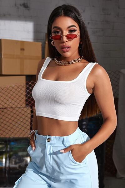 Imoda Kadın Beyaz Askılı Crop Top Bluz