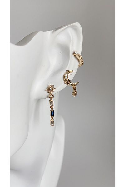 Âlâ Atelier Non-Tarnish Colorfast 3-Piece Jewelled Hanging Moon Set Earrings Gold