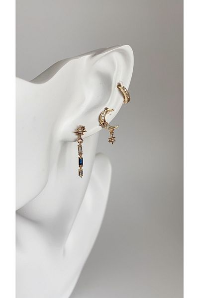 Âlâ Atelier Non-Tarnish Colorfast 3-Piece Jewelled Hanging Moon Set Earrings Gold