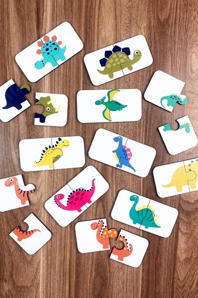 Enjoymydesign Dinosaur Themed Wooden Two Piece Matching Game Preschool Baby Educational Toy