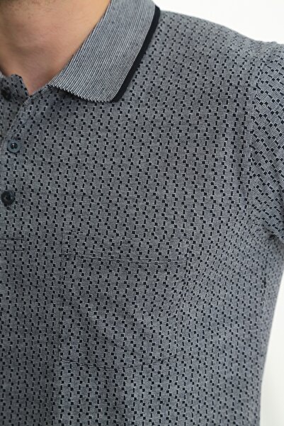 KMKkombin Baba Yakalı Cepli Desenli Model Klasik Kesim Tişört T-shirt