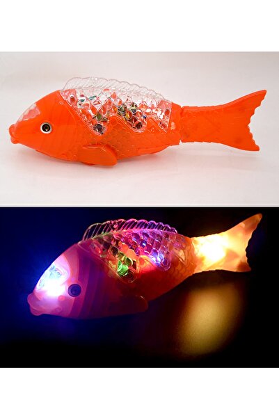 UDATOYS Işıklı Yürüyen Balık Müzikli Yerde Giden Hareketli Balık Turuncu 24cm