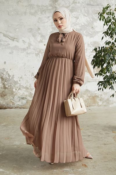 InStyle فستان حجاب شيفون Limelda مطوي - بيج
