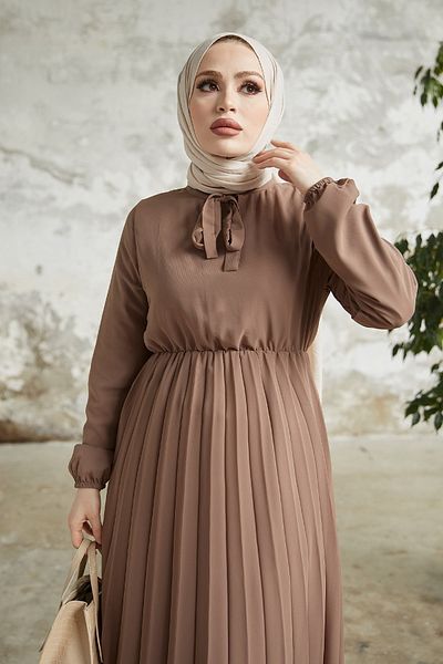 InStyle فستان حجاب شيفون Limelda مطوي - بيج