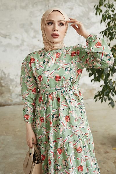 InStyle Φόρεμα Felara ζωσμένο με floral σχέδιο - μέντα
