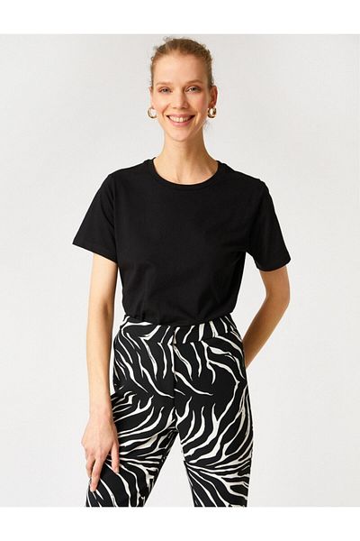 Koton Tricou de bază, din bumbac, cu mânecă scurtă, cu gâtul turnat